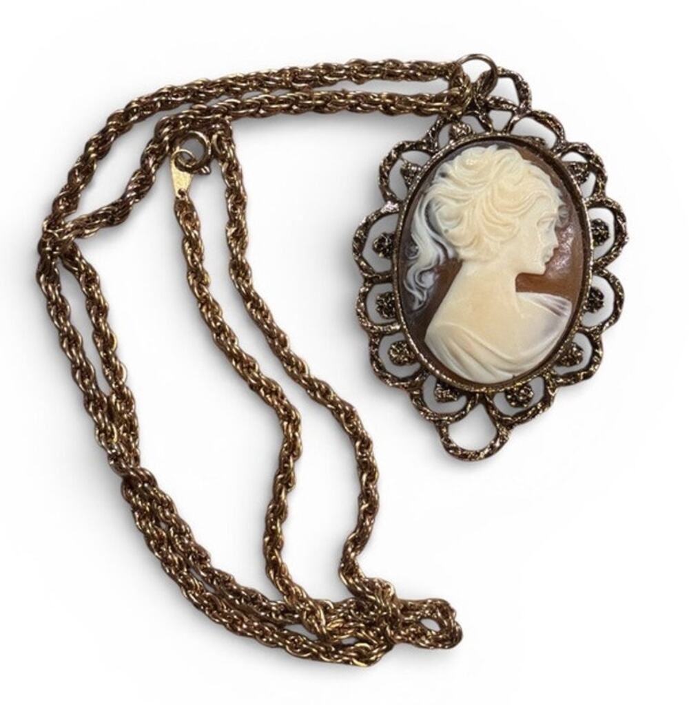 Vintage 90s Large Cameo Pendant Necklace Victorian Steampunk Unique Whimsygoth